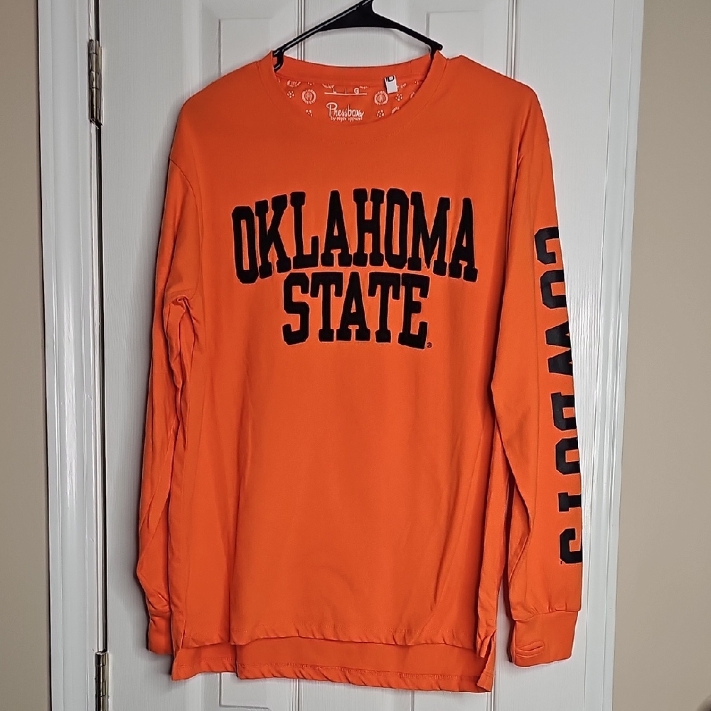 Pressbox Long Sleeve Shirt Oklahoma State Large Ladies Felt Lettering On Front